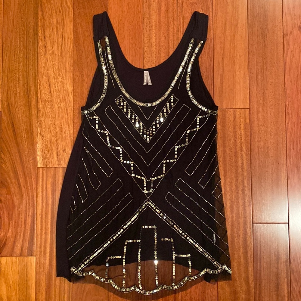 Long sheer tank top with sequins